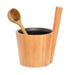 Rento Sauna Emmer Met Lepel – Bamboe (5L) -Zwembadbenodigdheden Winkel Rento Bamboe sauna emmer ZonnehemelFriesland.nl